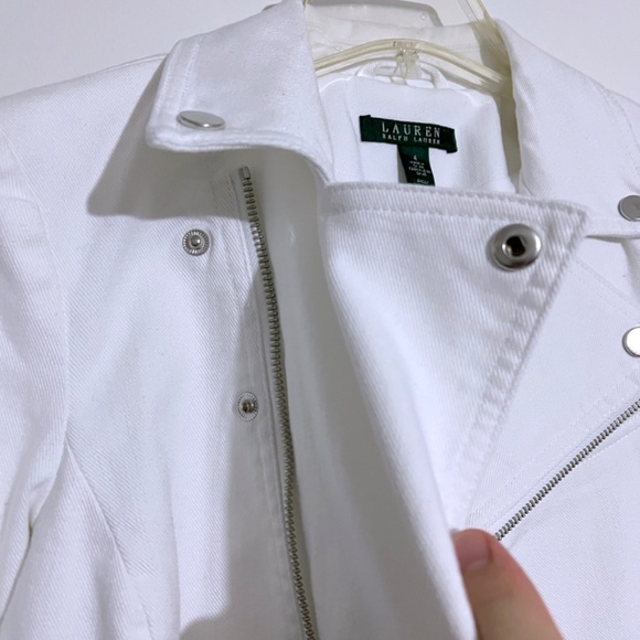 Lauren Ralph Lauren White Cropped Denim Moto Jacket - Picture 5 of 11